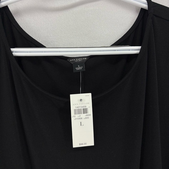 $98 NWT Ann Taylor loft Black Cap Sleeve Cinched Waist knee length Size Large - Picture 5 of 11